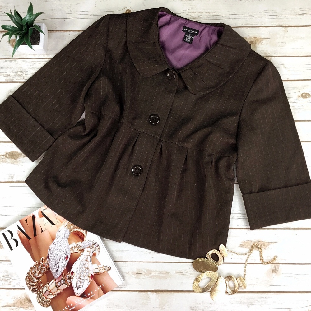 Brown Pinstriped Peter Pan Collar Baby Doll Jacket